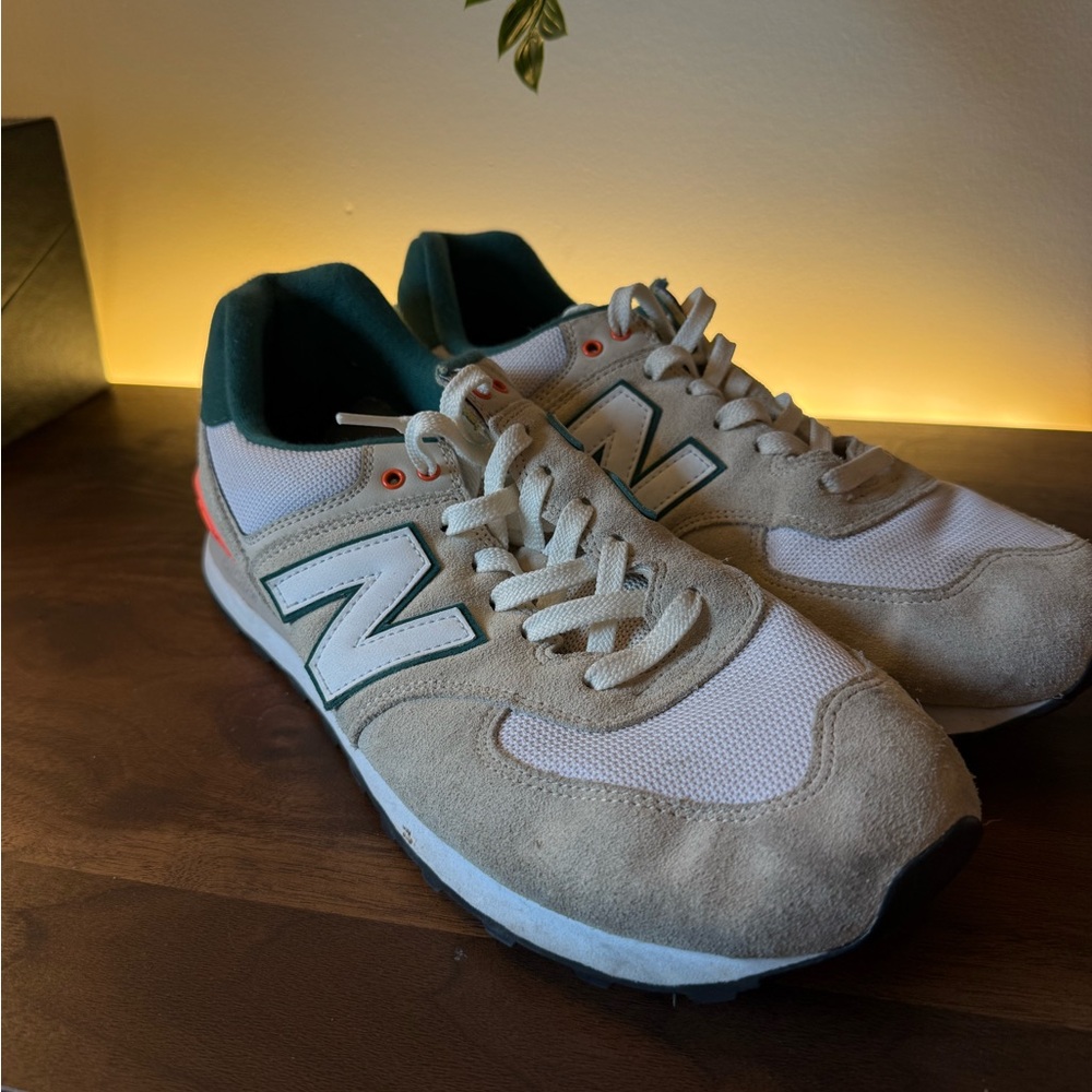 New Balance Men's White and Tan Sneakers